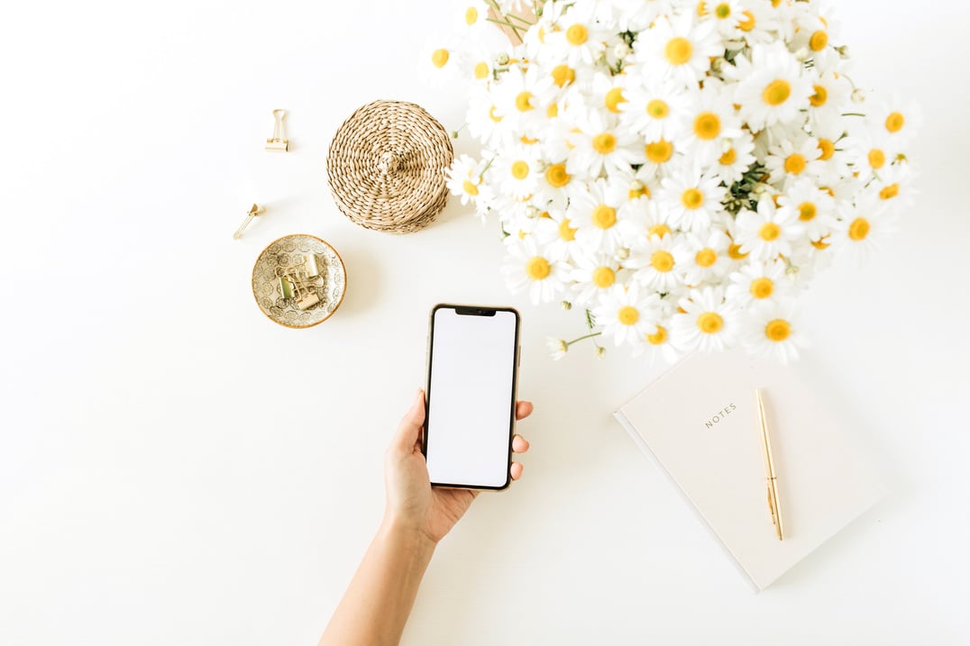 Minimalist Feminine Desk and Blank Smartphone Mockup